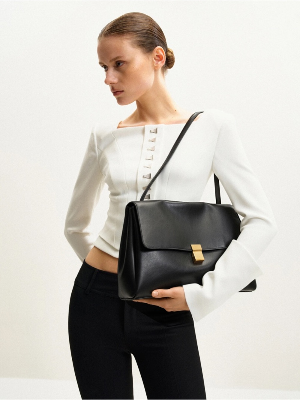 JW PEI Black Shoulder Bag with Gold Push-Lock